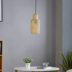 Lindby Venora hængelampe, Ø 15 cm, bambus, E27