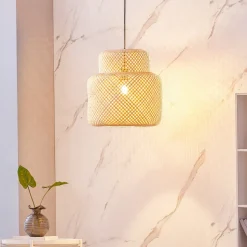Lindby Venora hængelampe, Ø 40 cm, i ét plan, bambus, E27
