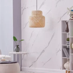 Lindby Venora hængelampe, Ø 40 cm, i ét plan, bambus, E27