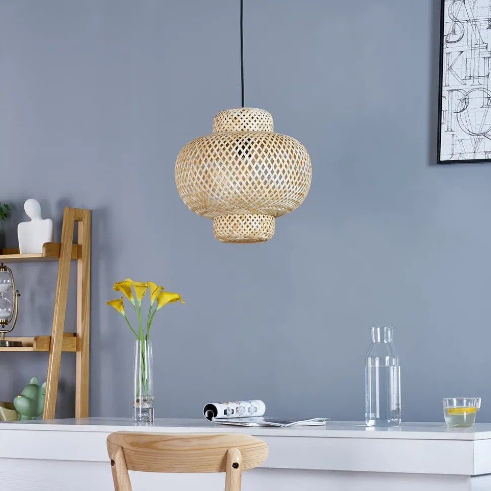 Lindby Venora hængelampe, Ø 40 cm, pæreformet, bambus, E27
