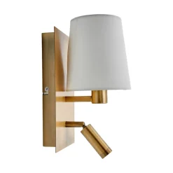 Lindby væglampe Aiden, 30 cm, antik messing, LED-læselampe