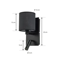 Lindby væglampe Aiden, 30 cm, sort, LED-læselampe, E14