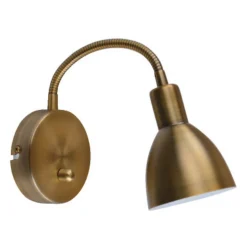 Lindby væglampe Amrei, antik messing, 42 cm, stik, dæmpbar
