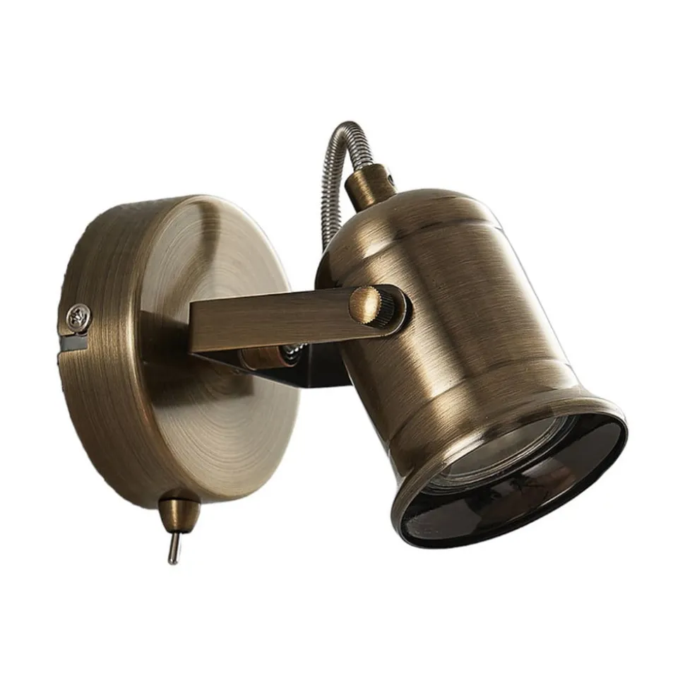 Lindby væglampe Anze, 10 m, antik messing, afbryder