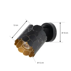 Lindby væglampe Aralena, sort/guld, 1 lyskilde, Ø 12cm