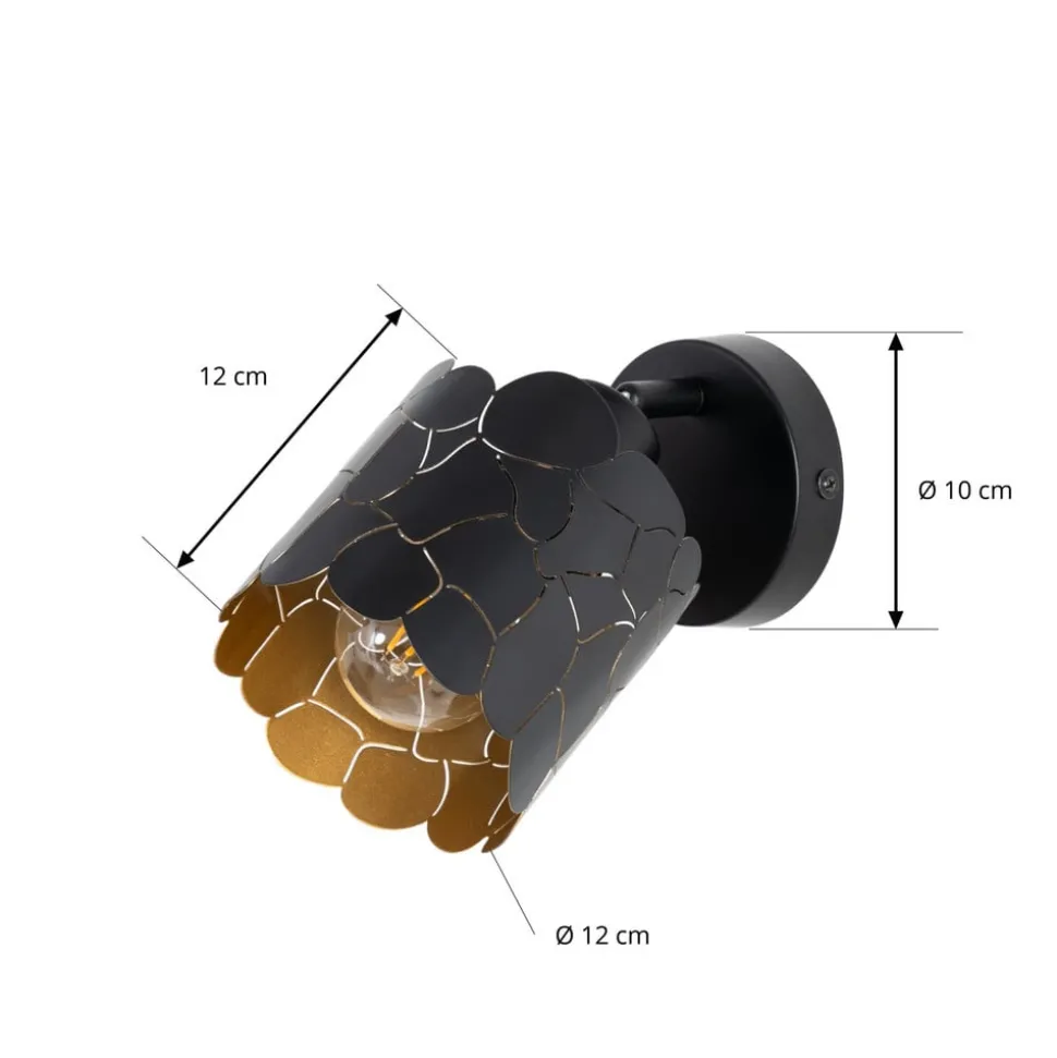 Lindby væglampe Aralena, sort/guld, 1 lyskilde, Ø 12cm
