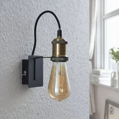 Lindby væglampe Aurella, højde 16 cm, antik messing, metal