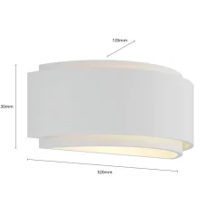 Lindby væglampe Cassian, gips, 32 cm, hvid, halvcirkelformet