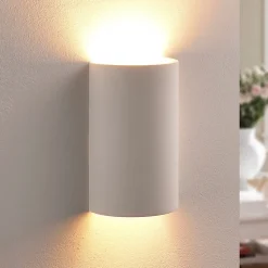 Lindby væglampe Colja, rund, højde 16 cm, gips, hvid