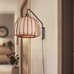 Lindby væglampe Davella, Ø 26 cm, sort, bambus, tekstil