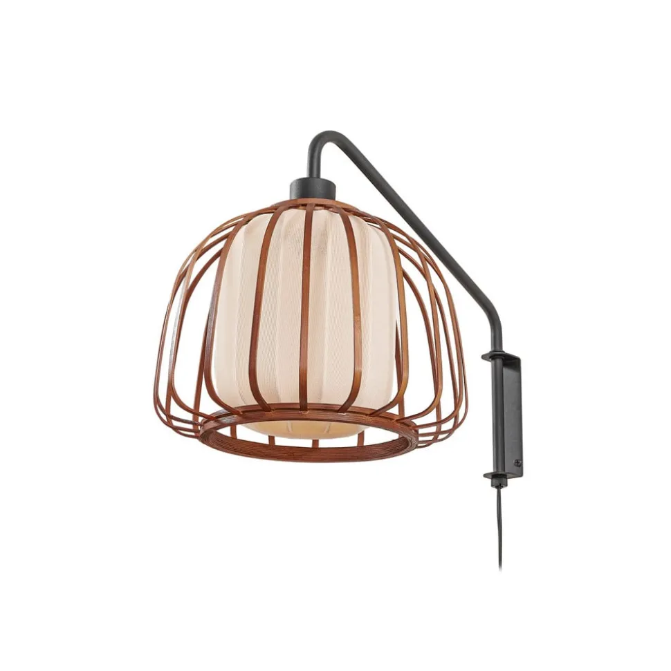 Lindby væglampe Davella, Ø 26 cm, sort, bambus, tekstil