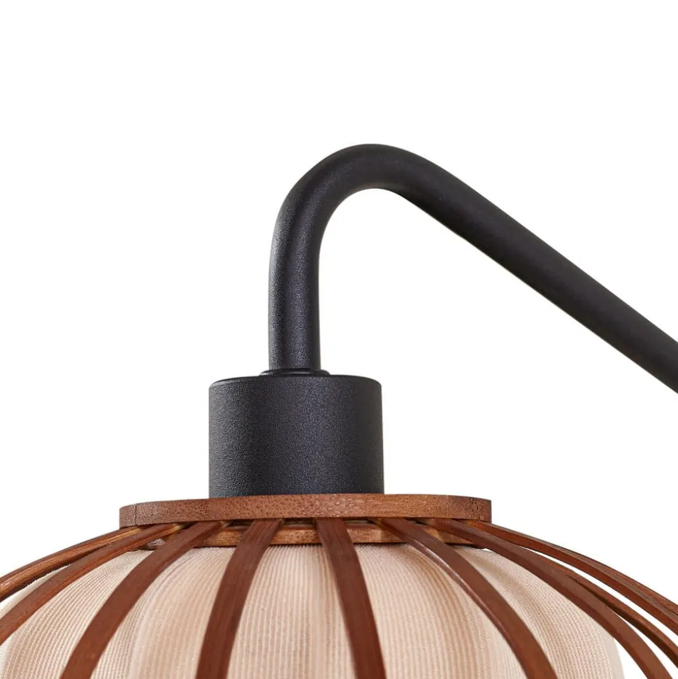 Lindby væglampe Davella, Ø 26 cm, sort, bambus, tekstil