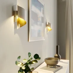 Lindby væglampe Desirio, hvid/guld, 24 cm, metal