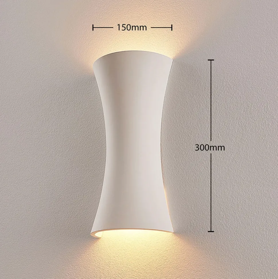 Lindby væglampe Edon, hvid, gips, konkav, 30 cm