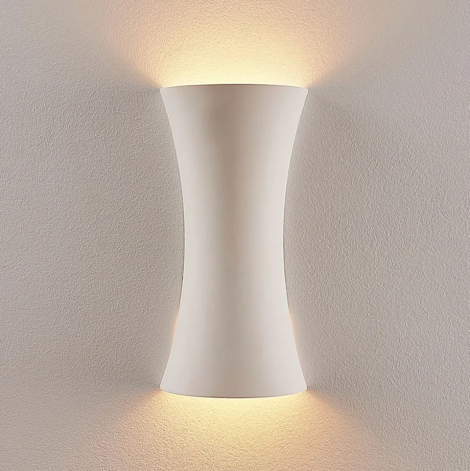 Lindby væglampe Edon, hvid, gips, konkav, 30 cm