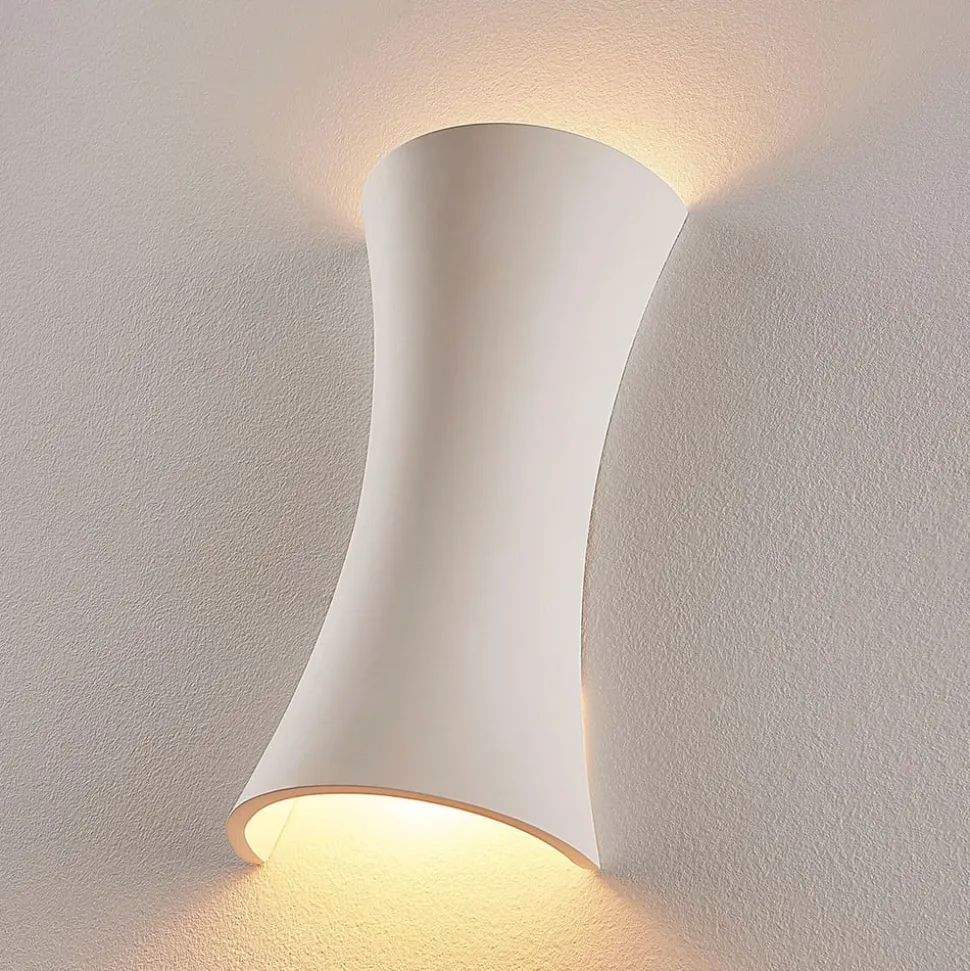 Lindby væglampe Edon, hvid, gips, konkav, 30 cm
