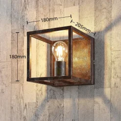 Lindby væglampe Emin, bredde 18 cm, rustfarvet, metal