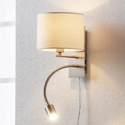 Lindby væglampe Florens, nikkel, LED-læselampe, 23,5 cm