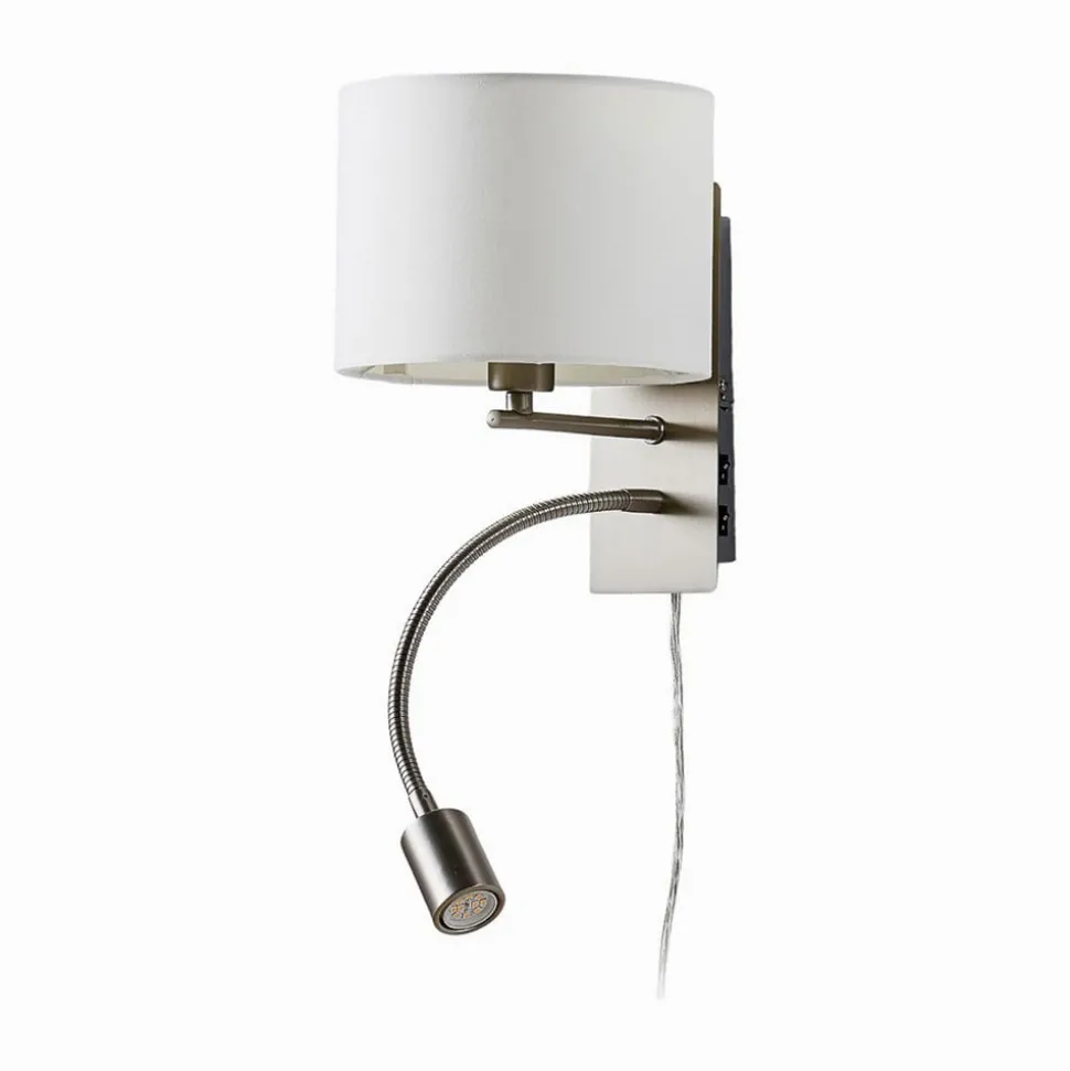 Lindby væglampe Florens, nikkel, LED-læselampe, 23,5 cm