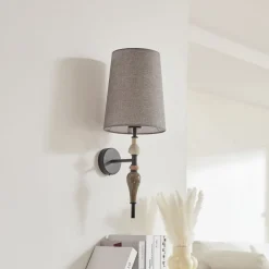Lindby væglampe Haldorin, grå/sort, tekstil, 58 cm