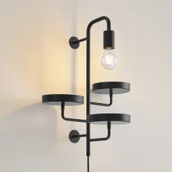 Lindby væglampe Hanjo, højde 50 cm, sort, metal