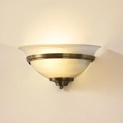 Lindby væglampe Irimia, 31 cm, antik messing, glas