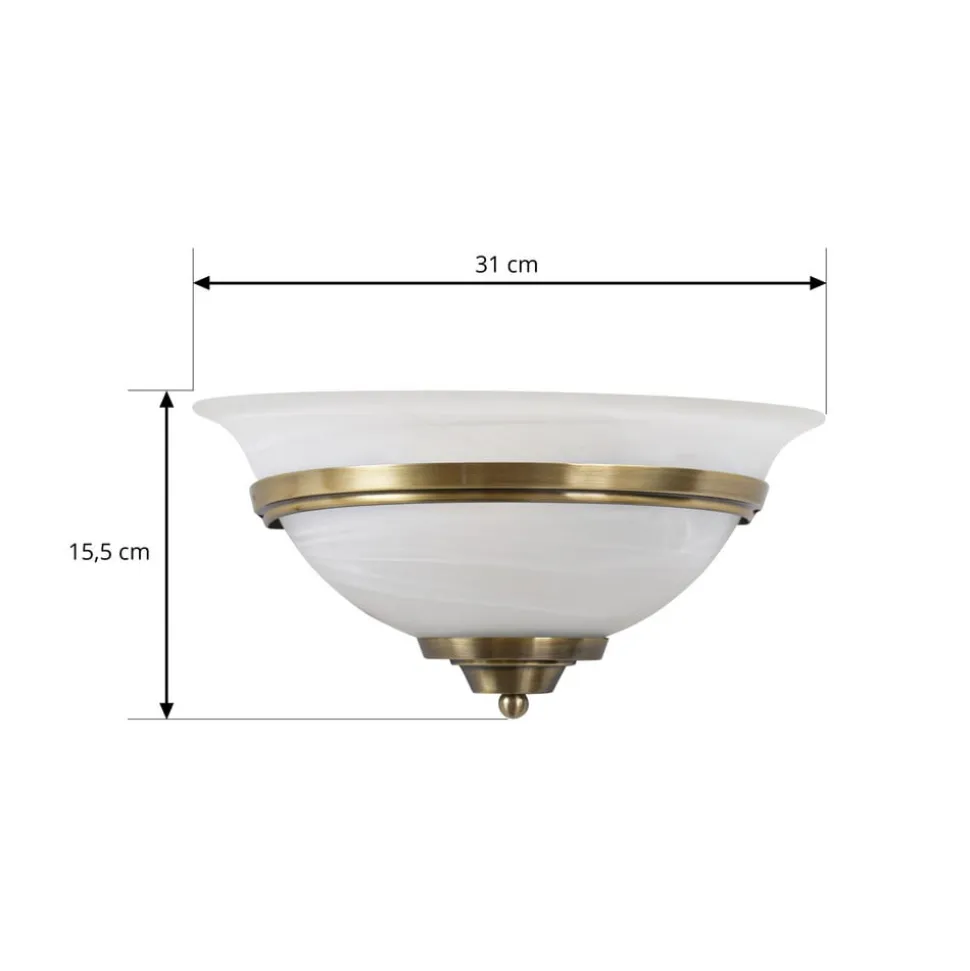 Lindby væglampe Irimia, 31 cm, antik messing, glas