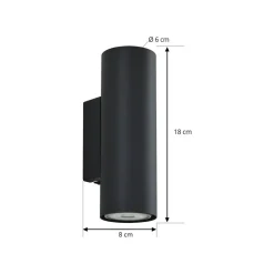 Lindby væglampe Joffrey, 18 cm, sort, op/ned, GU10