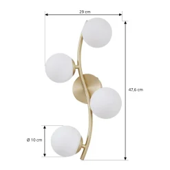 Lindby væglampe Josiana, opal/messing, 48 cm, kugle, glas