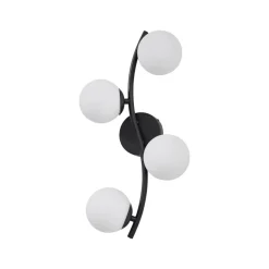 Lindby væglampe Josiana, opal/sort, 48 cm, kugle, glas