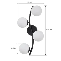 Lindby væglampe Josiana, opal/sort, 48 cm, kugle, glas
