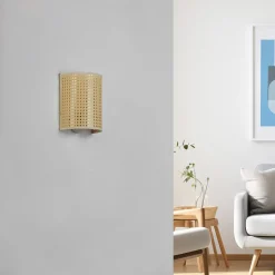 Lindby væglampe Lautaro, bambus, 25 cm høj, E27