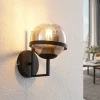 Lindby væglampe Marinka, højde 20 cm, sort, røgfarvet glas