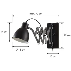 Lindby væglampe Merle, sort, 60 cm, læselampe, udtrækkelig