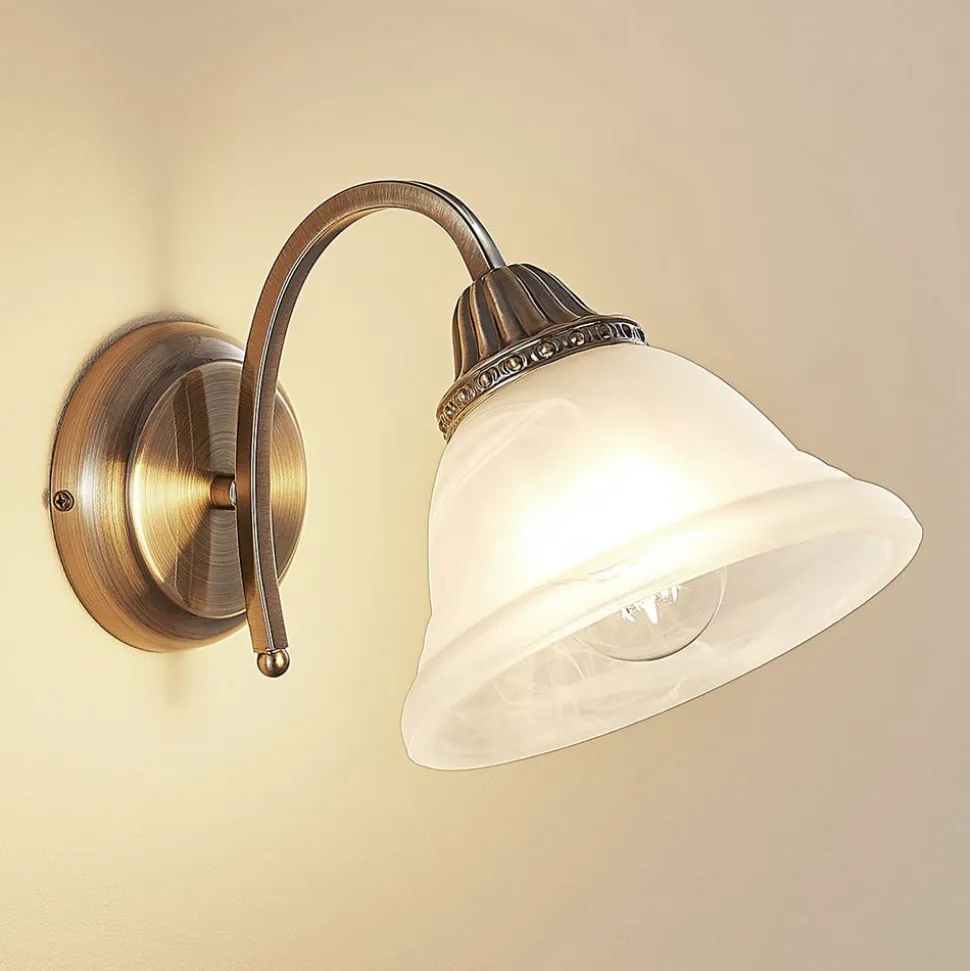 Lindby væglampe Mialina, 20 cm, antik messing, metal, glas