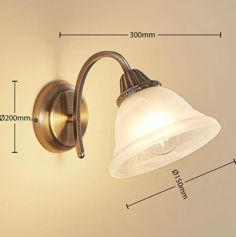 Lindby væglampe Mialina, 20 cm, antik messing, metal, glas