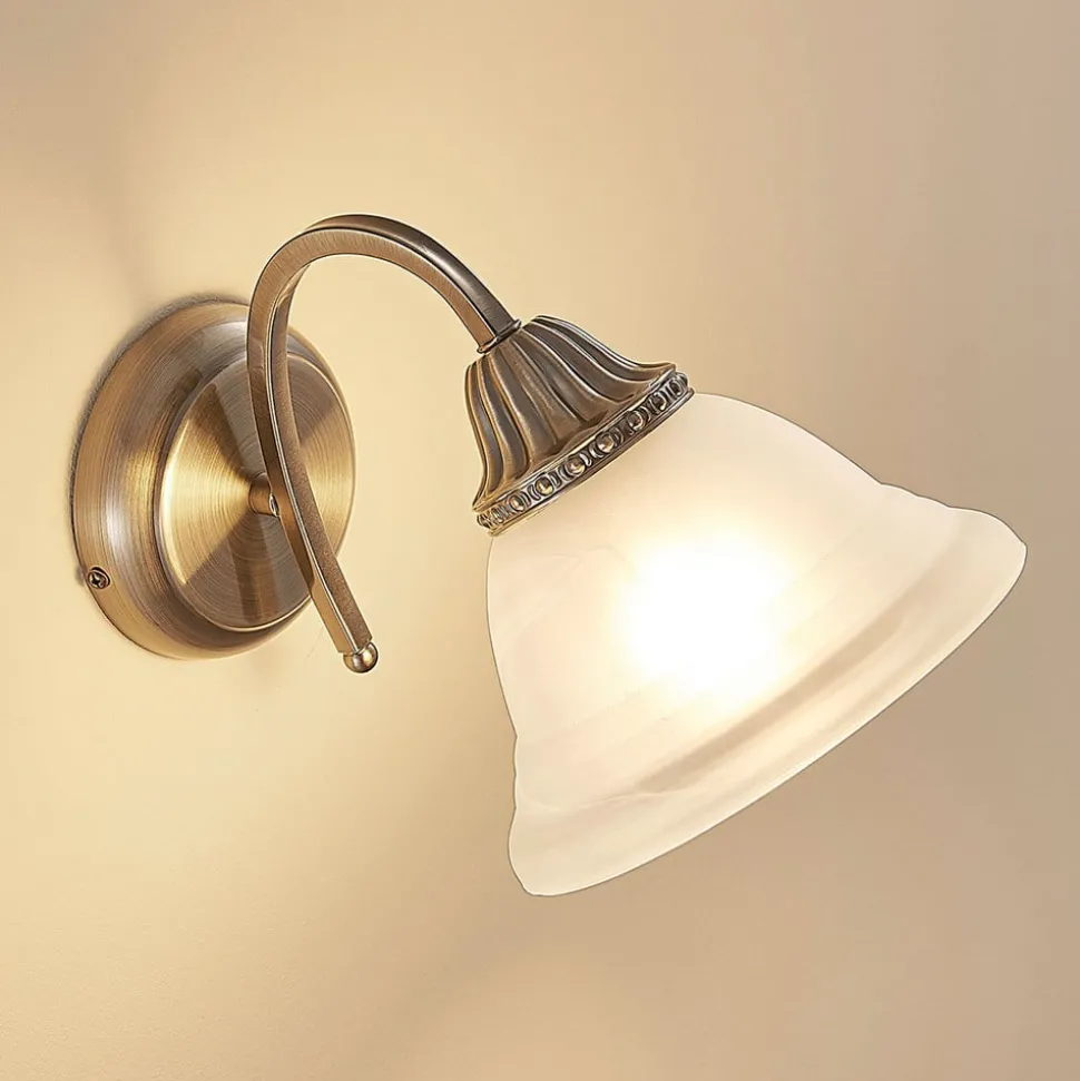 Lindby væglampe Mialina, 20 cm, antik messing, metal, glas