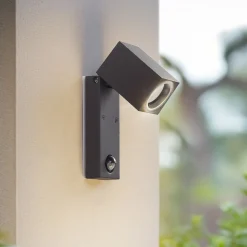 Lindby væglampe Othil, sensor, antracit, metal, IP44