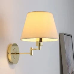 Lindby væglampe Pola, 30 cm, messing, udtrækkelig, tekstil