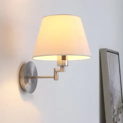 Lindby væglampe Pola, 30 cm, nikkel, udtrækkelig, tekstil