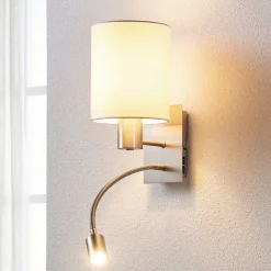 Lindby væglampe Shajan, 29 cm, tekstil, E27, LED-læselampe