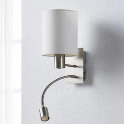 Lindby væglampe Shajan, 29 cm, tekstil, E27, LED-læselampe