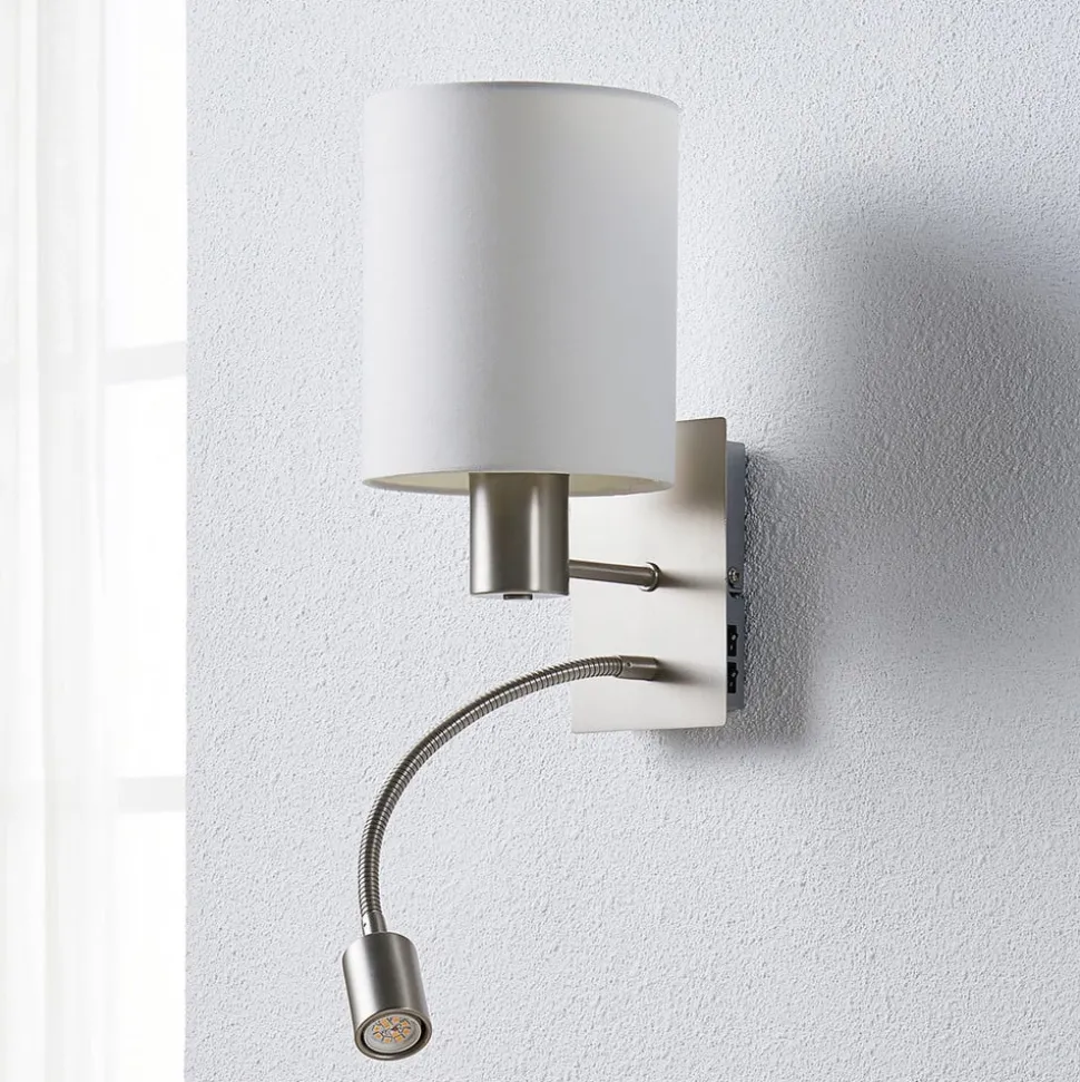 Lindby væglampe Shajan, 29 cm, tekstil, E27, LED-læselampe