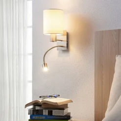 Lindby væglampe Shajan, 29 cm, tekstil, E27, LED-læselampe