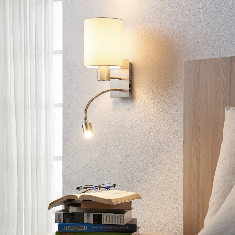 Lindby væglampe Shajan, 29 cm, tekstil, E27, LED-læselampe