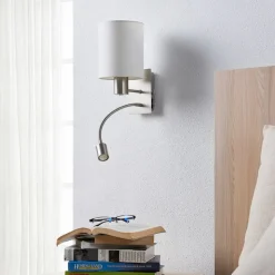 Lindby væglampe Shajan, 29 cm, tekstil, E27, LED-læselampe