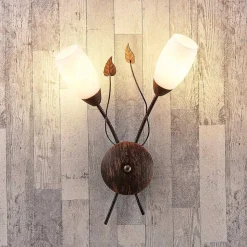 Lindby væglampe Stefania, sort/guld, glas, E14, 42,5 cm