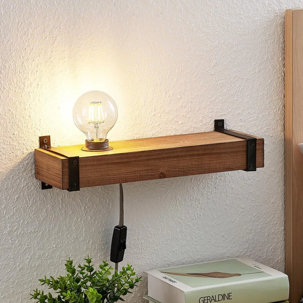 Lindby væglampe Sverina, 40 cm, træ, stik, E27