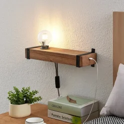 Lindby væglampe Sverina, 40 cm, træ, stik, E27