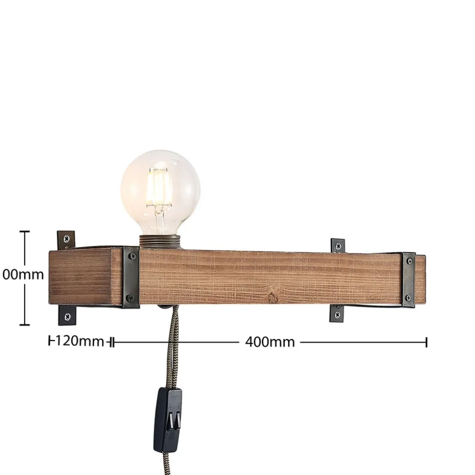 Lindby væglampe Sverina, 40 cm, træ, stik, E27